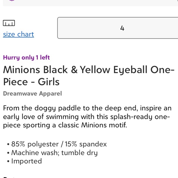 Minions yellow & black eyeball swimsuit - Picture 5 of 5